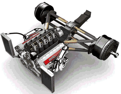 Rear suspension on Formula 1 car