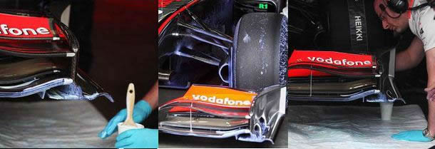 McLaren engineer applying Flow-Viz paint
